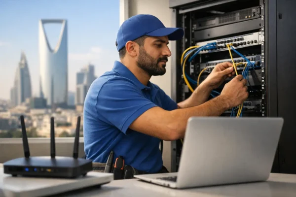 فني شبكات في الرياض لحل ضعف الإنترنت بسرعة